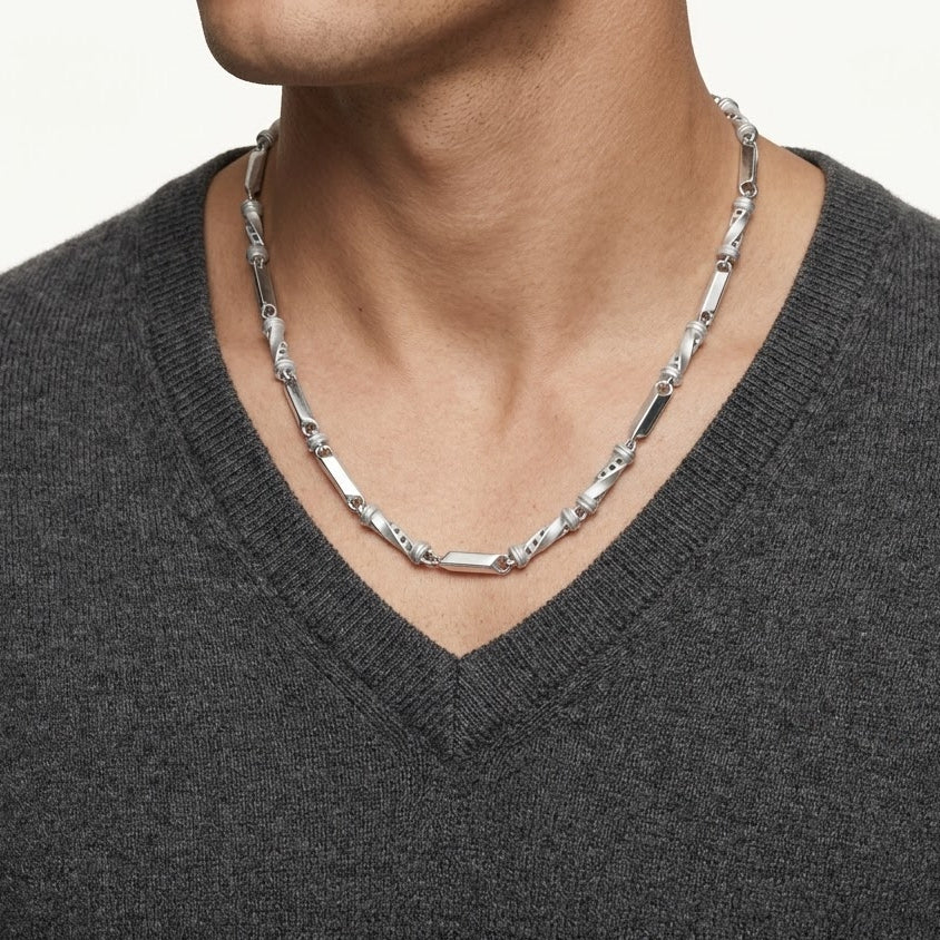 Silver Twisted Geometric Link Chain Necklace