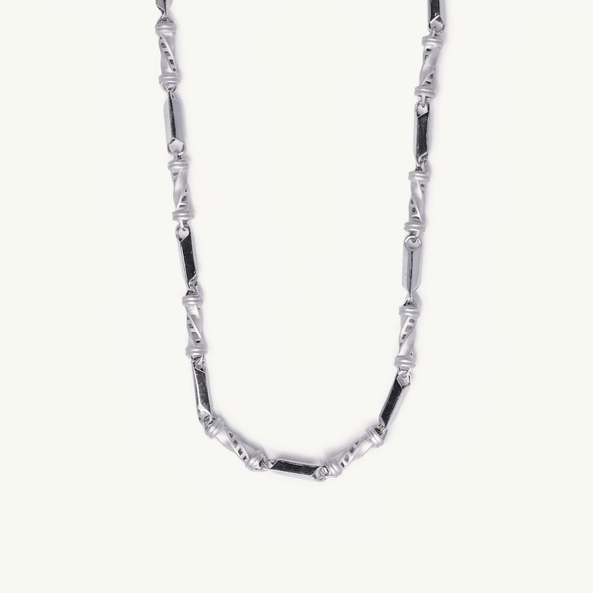 Silver Twisted Geometric Link Chain Necklace