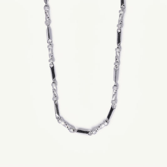 Silver Twisted Geometric Link Chain Necklace