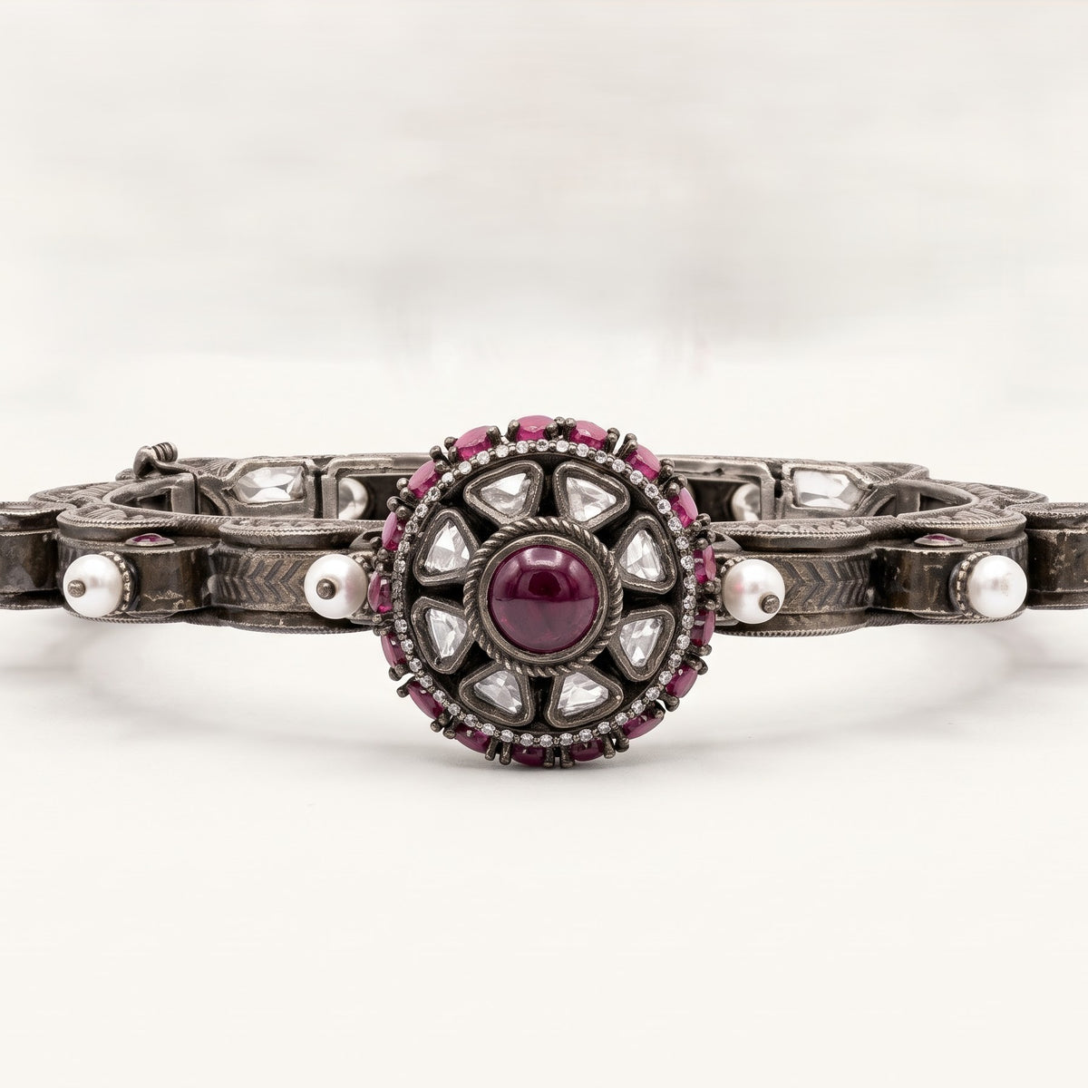 Luxury Ruby & White Stone Studded Designer Kada Bracelet