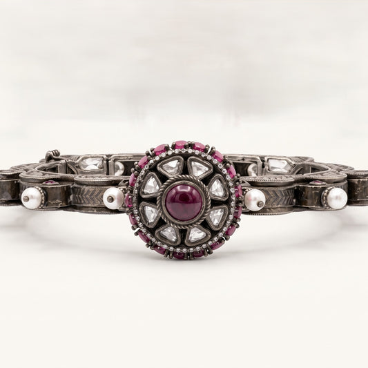 Luxury Ruby & White Stone Studded Designer Kada Bracelet