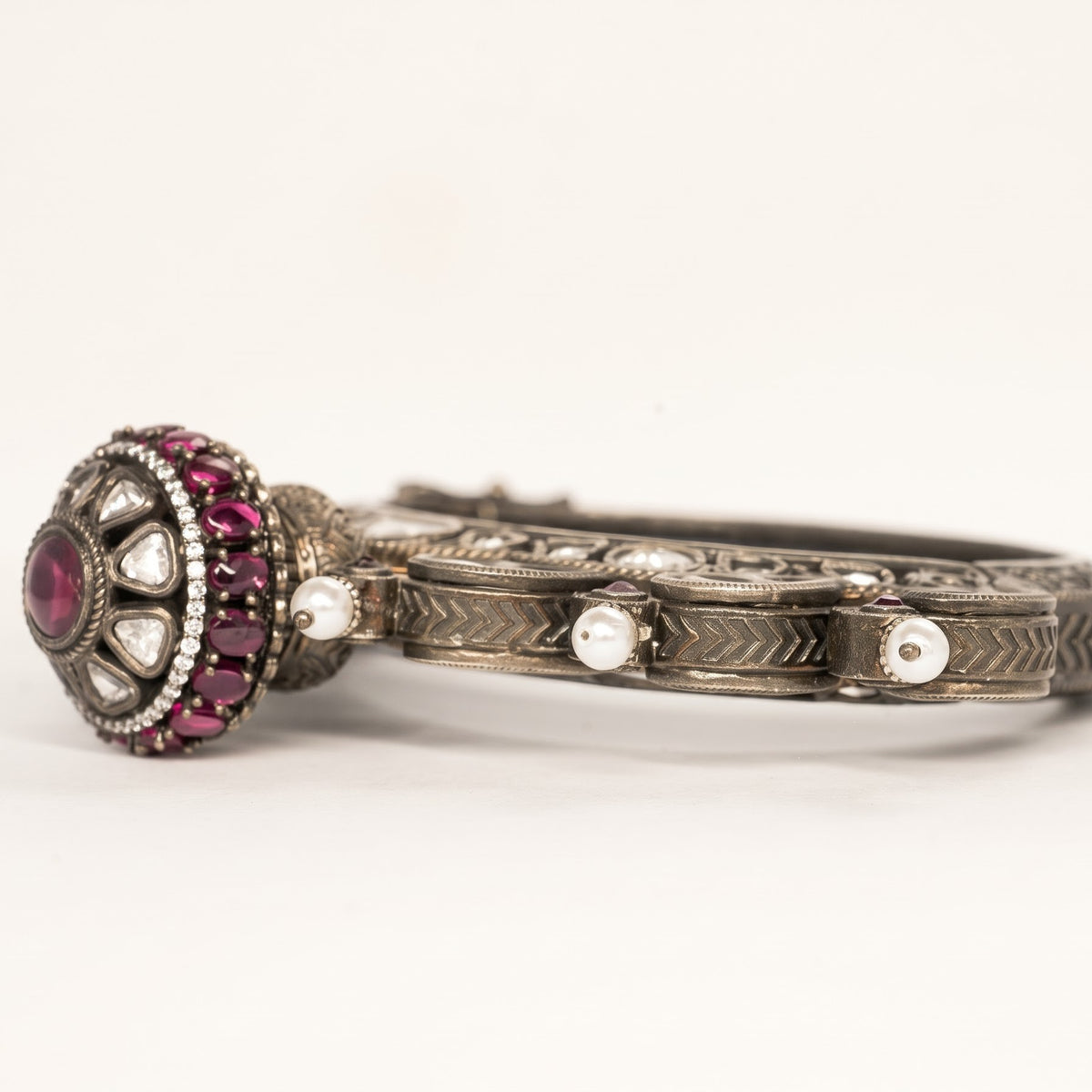 Luxury Ruby & White Stone Studded Designer Kada Bracelet