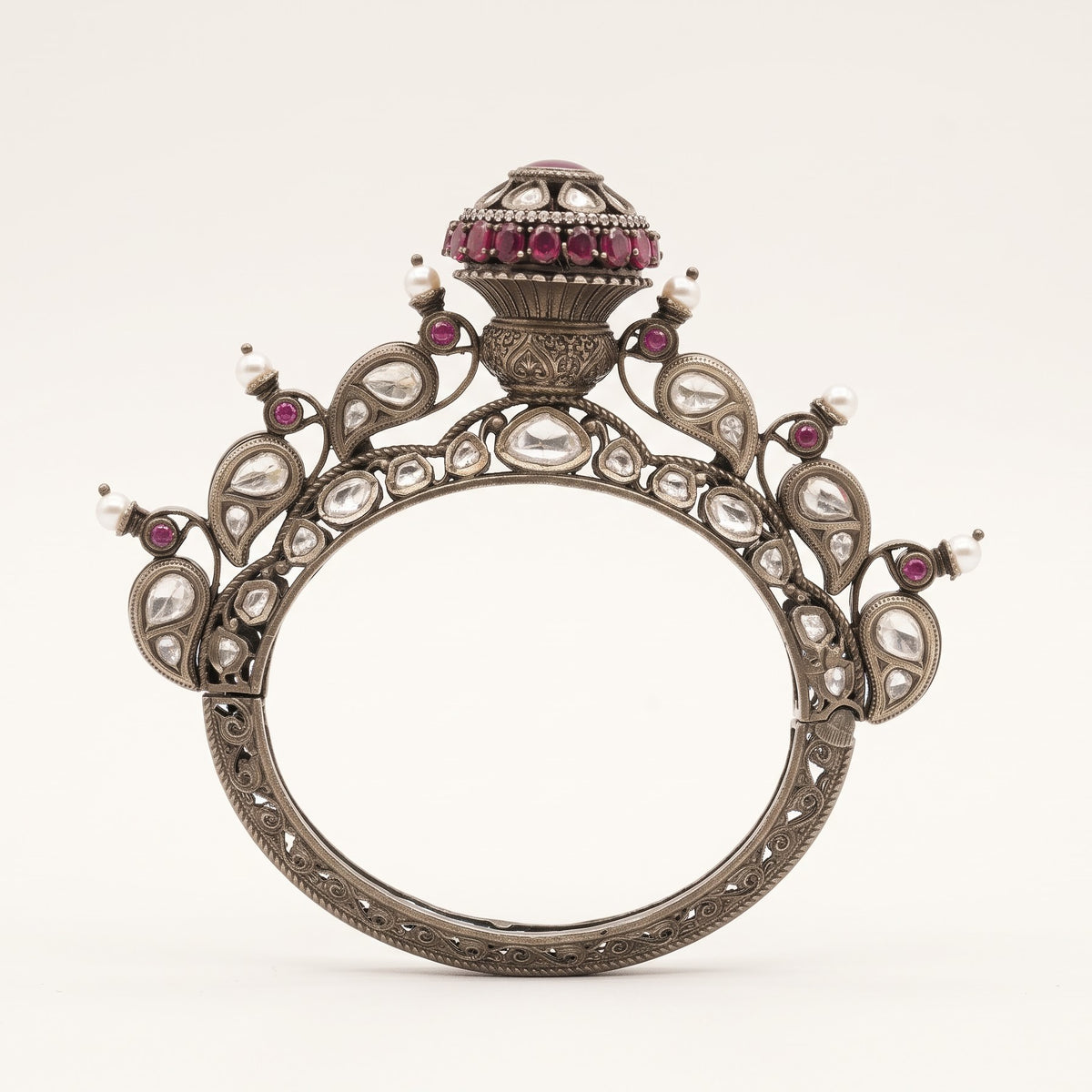 Luxury Ruby & White Stone Studded Designer Kada Bracelet