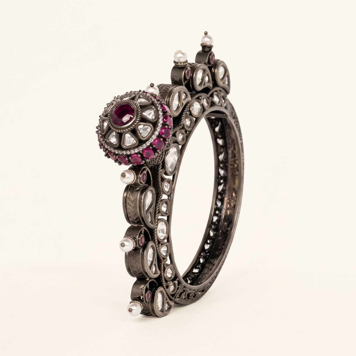 Luxury Ruby & White Stone Studded Designer Kada Bracelet