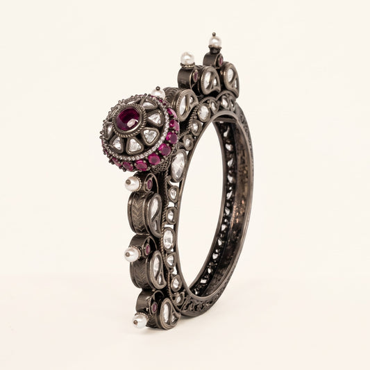 Luxury Ruby & White Stone Studded Designer Kada Bracelet