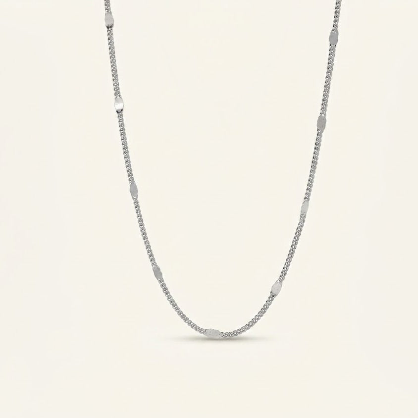 Silver Long Link Necklace with Oval Accents