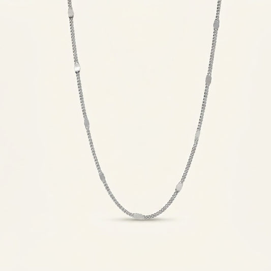 Silver Long Link Necklace with Oval Accents