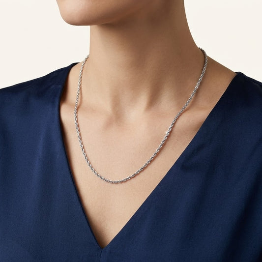 Twisted Rope-Style Silver Necklace