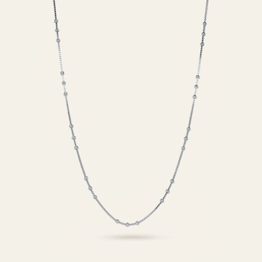 Delicate Silver Beaded Chain Necklace