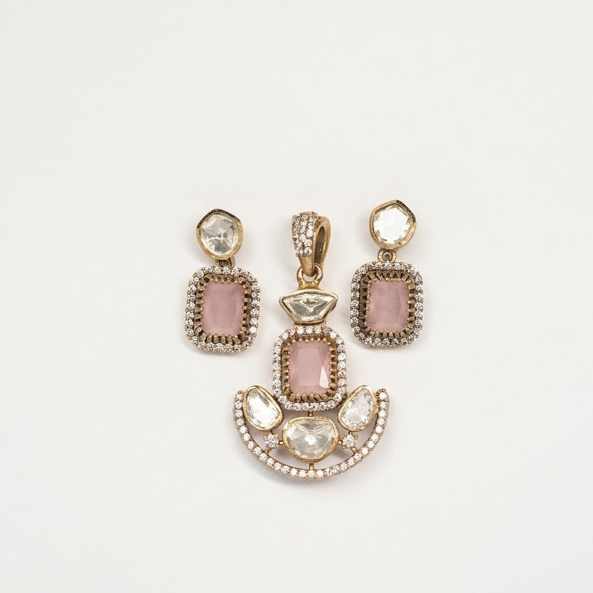Elegant Pink Stone Necklace & Matching Earrings Set