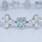 Elegant Aquamarine-Style Crystal & Floral Tennis Bracelet – Silver Finish