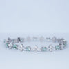 Elegant Aquamarine-Style Crystal & Floral Tennis Bracelet – Silver Finish