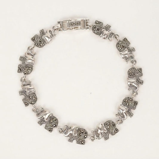 Silver Elephant Charm Bracelet for Women – Traditional Oxidized Style Jewellery