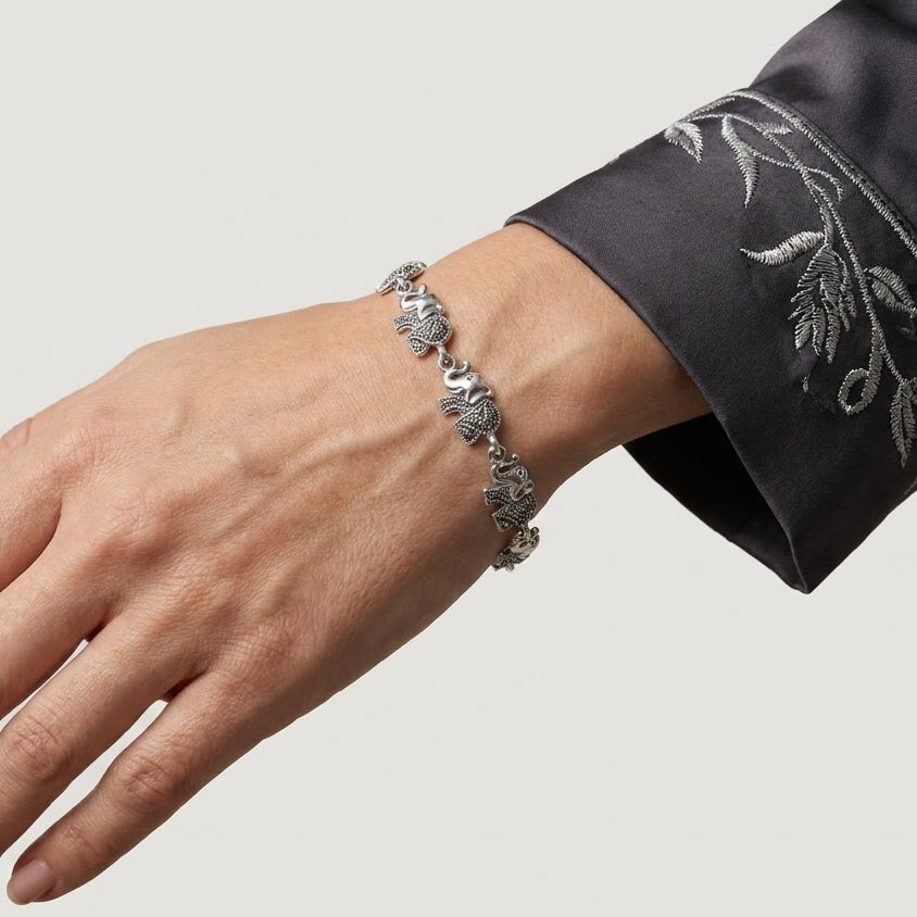 Silver Elephant Charm Bracelet for Women – Traditional Oxidized Style Jewellery