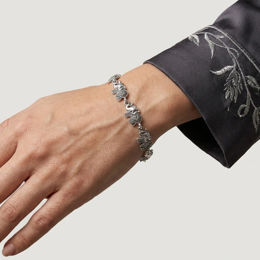 Silver Elephant Charm Bracelet for Women – Traditional Oxidized Style Jewellery