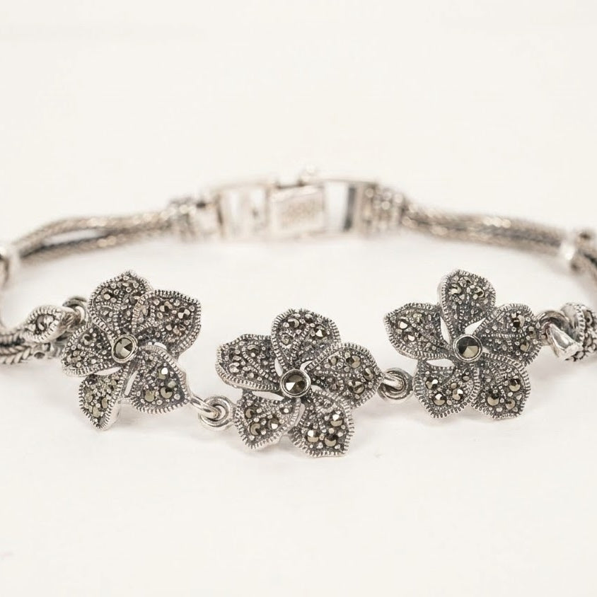 Silver Floral Bracelet for Women – Intricate Flower Design Antique Style Jewellery