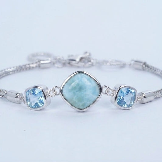Larimar & Blue Gemstone Sterling Silver Bracelet – Ocean Blue Statement Bracelet