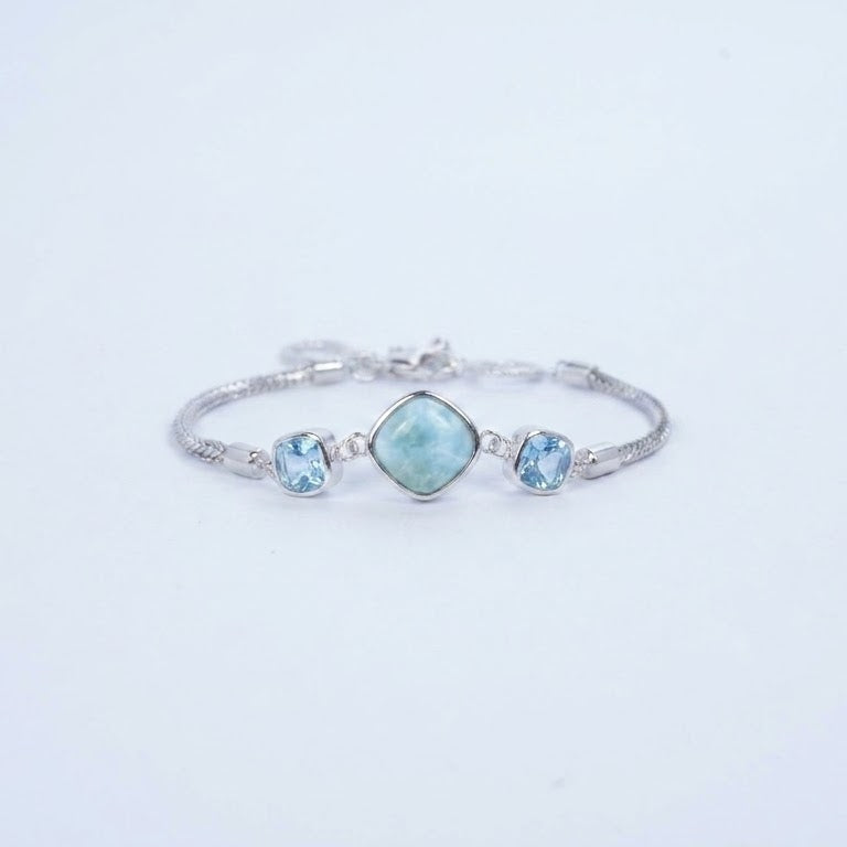 Larimar & Blue Gemstone Sterling Silver Bracelet – Ocean Blue Statement Bracelet