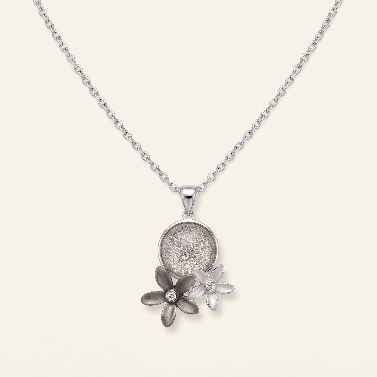 Elegant Floral Necklace & Earrings Set with Textured Stone-Inspired Accents