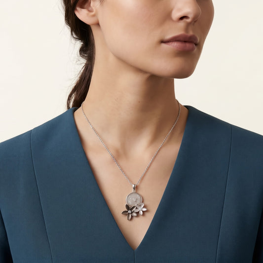 Elegant Floral Necklace & Earrings Set with Textured Stone-Inspired Accents