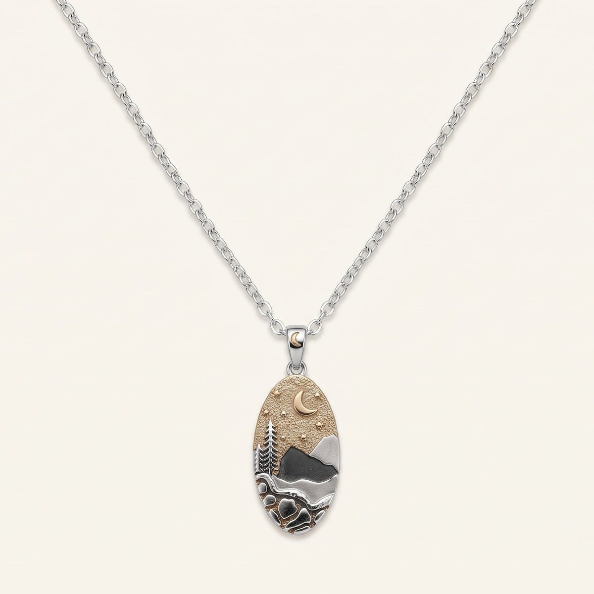 Moonlit Mountain Landscape Necklace & Earrings Set