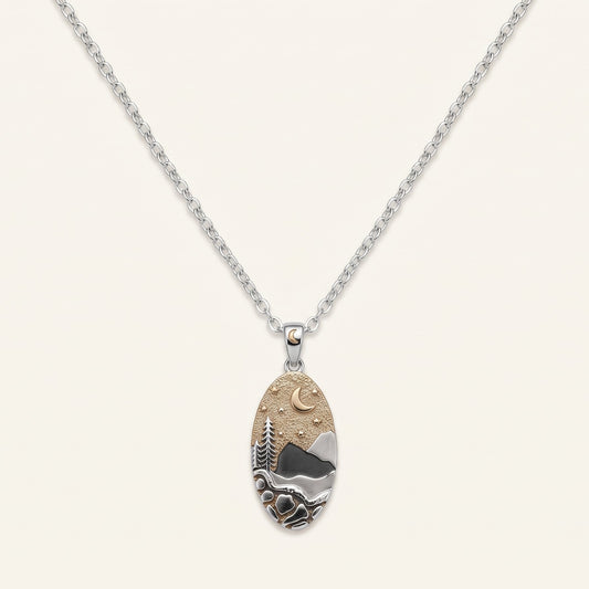 Moonlit Mountain Landscape Necklace & Earrings Set