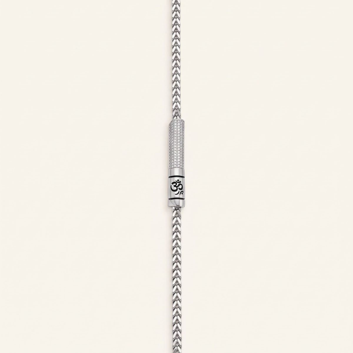 Men's Silver Om Chevron Link Bracelet with Crystal Bar