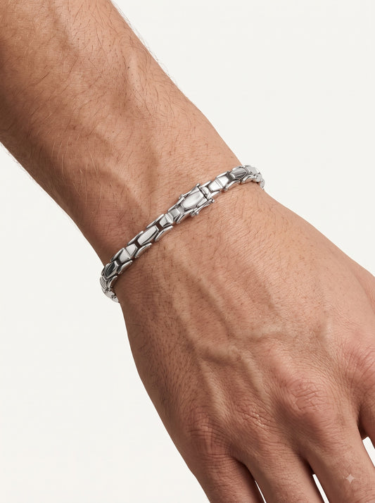 Silver-Tone Stainless Steel Multi-Link Bracelet for Men