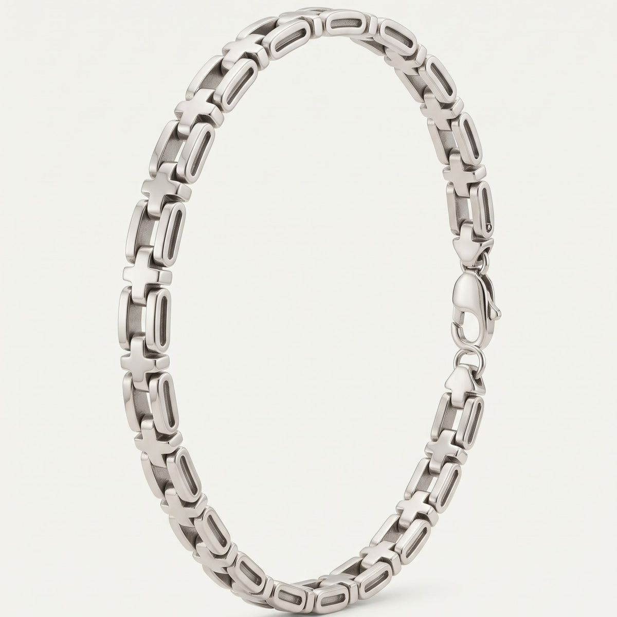 Modern Silver-Tone Cross Link Chain Bracelet