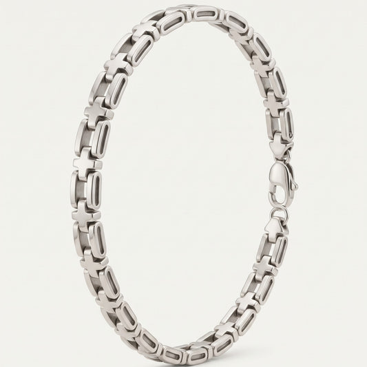 Modern Silver-Tone Cross Link Chain Bracelet