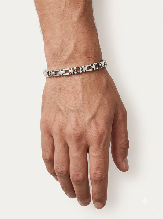 Modern Silver-Tone Cross Link Chain Bracelet