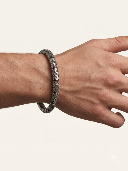 Black Oxidized Stainless Steel Engraved Link Bracelet