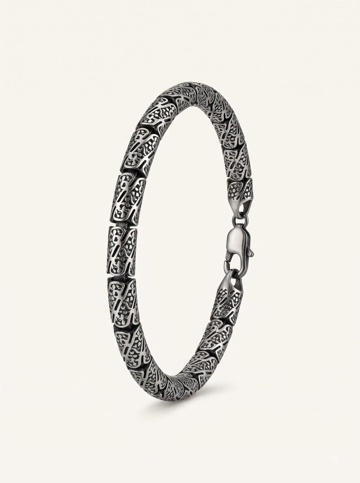 Black Oxidized Stainless Steel Engraved Link Bracelet