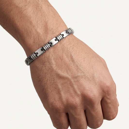 Men's Stainless Steel Geometric Link Bracelet