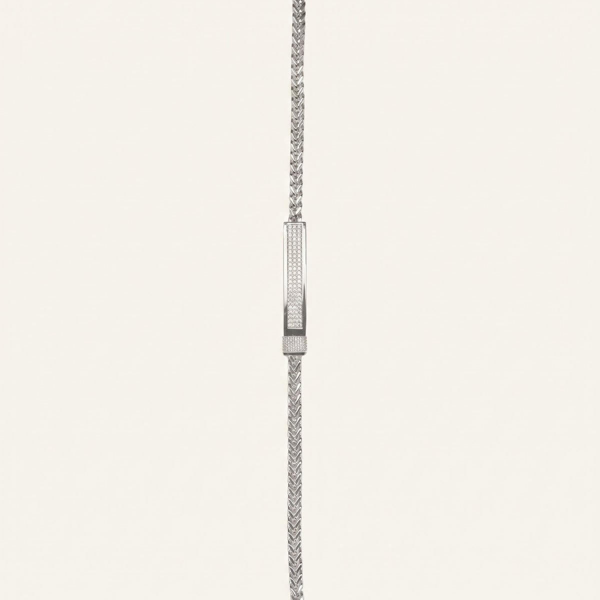 Men's Silver Cuban Link Bracelet with Crystal Bar