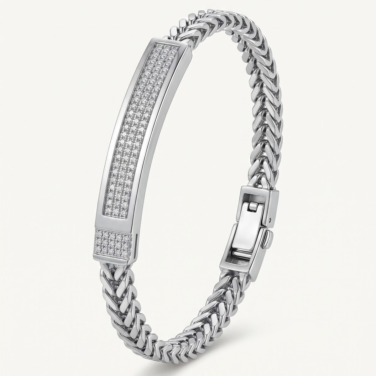 Men's Silver Cuban Link Bracelet with Crystal Bar