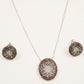 Elegant Brown Crystal Pendant Necklace & Matching Earrings Set