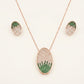 Elegant Green & Rose Gold Crystal Pendant Necklace and Earrings Set