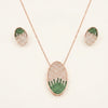 Elegant Green & Rose Gold Crystal Pendant Necklace and Earrings Set
