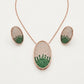 Elegant Green & Rose Gold Crystal Pendant Necklace and Earrings Set