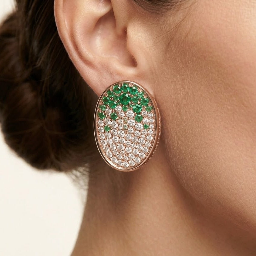 Elegant Green & Rose Gold Crystal Pendant Necklace and Earrings Set