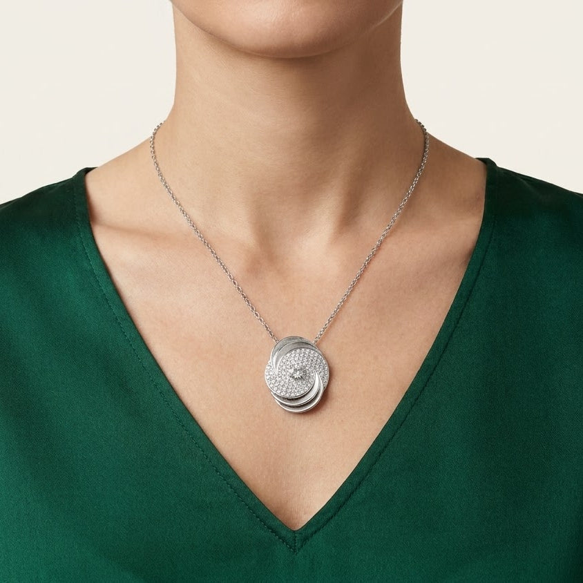 Elegant Swirl Pavé Pendant Necklace & Earrings Set
