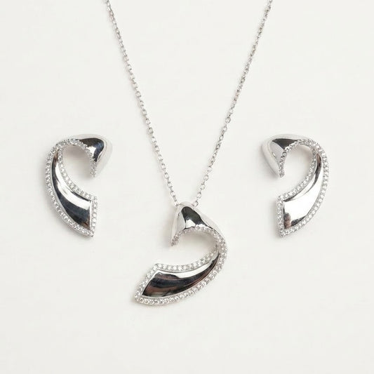 Elegant Curved Pavé Necklace & Earrings Jewellery Set