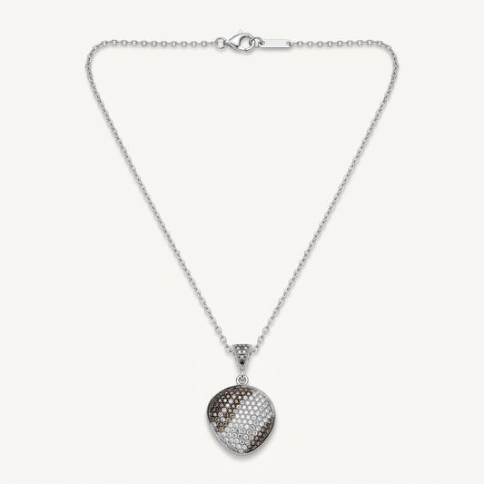 Elegant Brown & Silver Crystal Pendant Necklace and Stud Earrings Set