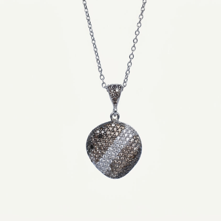 Elegant Brown & Silver Crystal Pendant Necklace and Stud Earrings Set