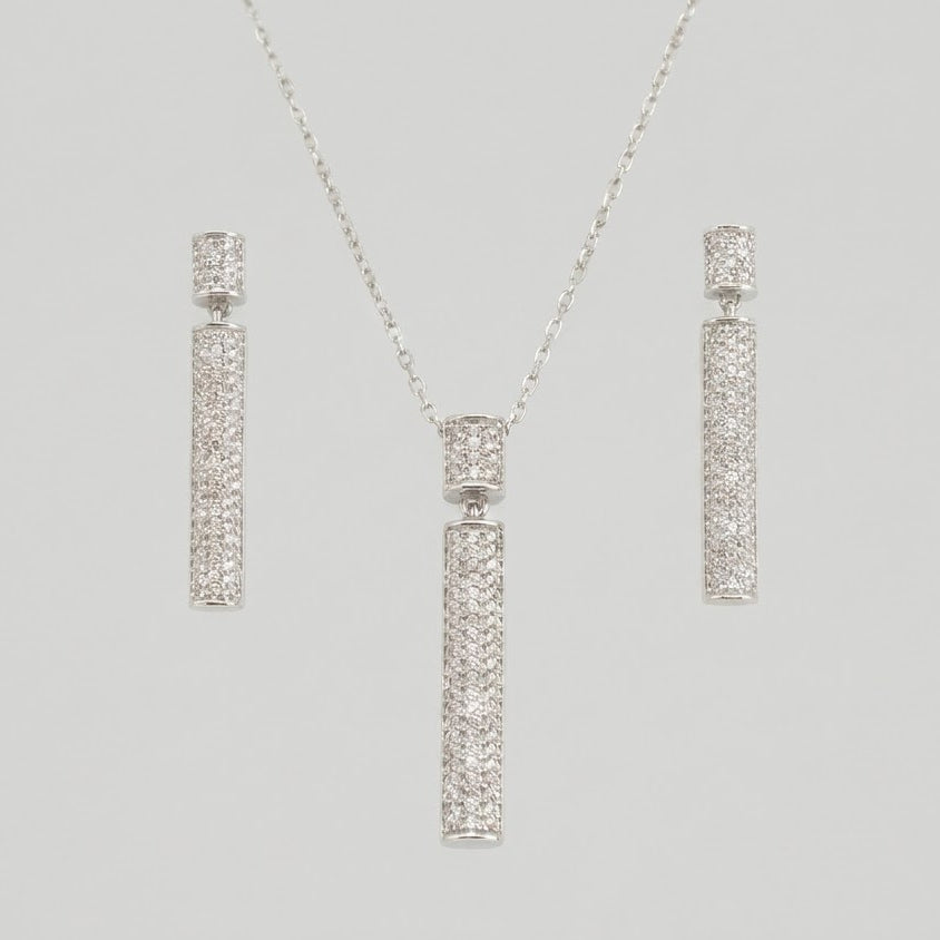 Pavé Bar Pendant Necklace & Drop Earrings Set