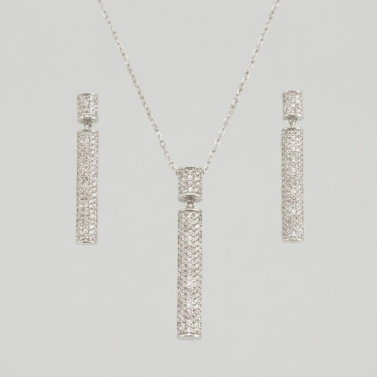 Pavé Bar Pendant Necklace & Drop Earrings Set