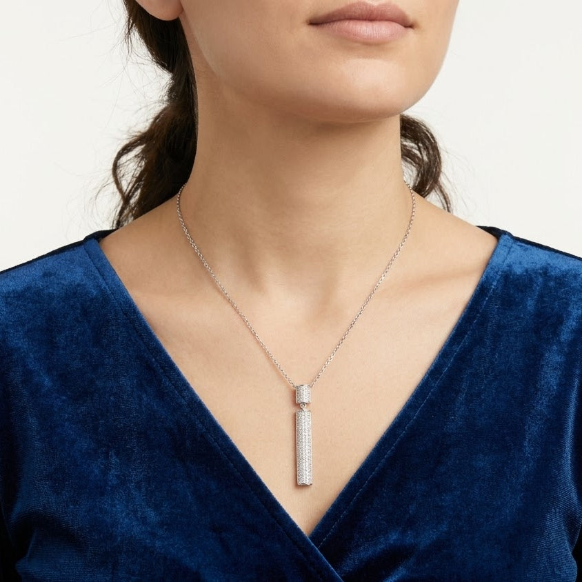 Pavé Bar Pendant Necklace & Drop Earrings Set