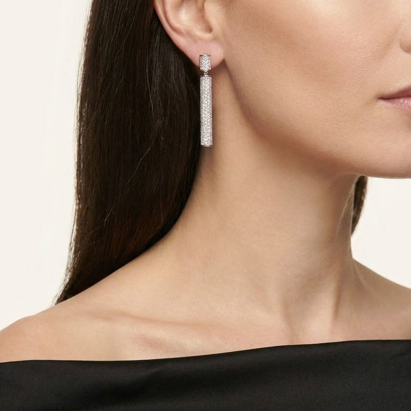 Pavé Bar Pendant Necklace & Drop Earrings Set
