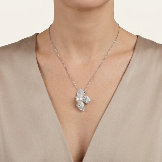 Elegant Pearl Floral Necklace & Earrings Set